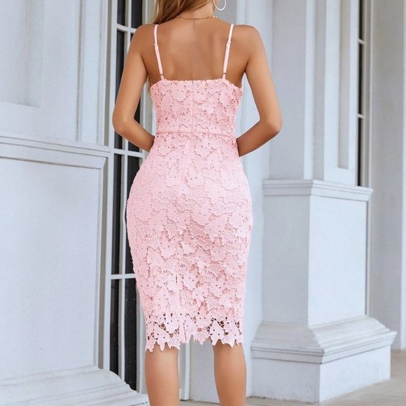Lace Cami Bodycon Midi dress Pink - Picture 4 of 7